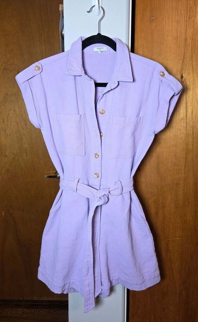FRNCH Textured 100% Cotton Lilac Coastal Romper, Size S - Picture 2 of 7